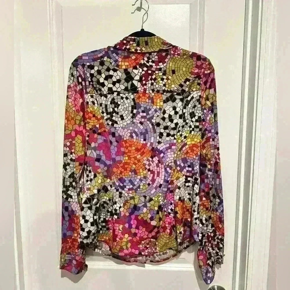 Carmen Marc Valvo Retro Stained Glass Print Floral Silk Blouse. Size L - Picture 4 of 4